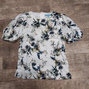 Antonio Melani White Floral Bubble Sleeve Top